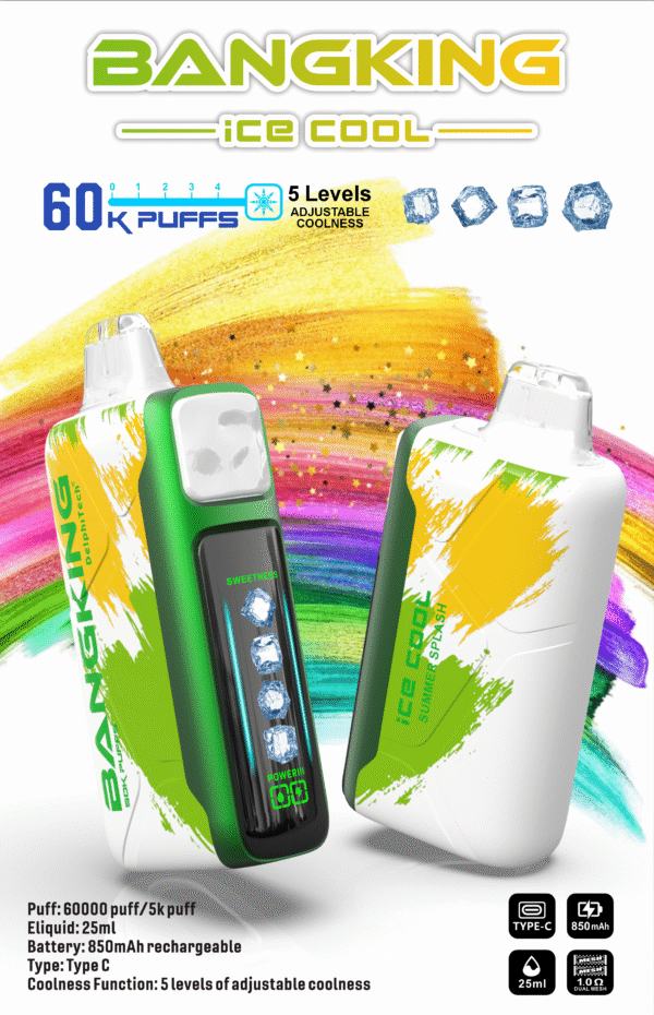 BANGKING 6OK PUFFS DSKO48 拋棄式電子煙圖 Bang King Ice Cool 60K DSK048 一次性電子煙 台灣現貨 – 60000口超大容量5級可調清涼可充電一次性電子煙推薦 派對解癮神器